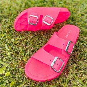 Hot Pink Jelly Buckle Sandals Slides